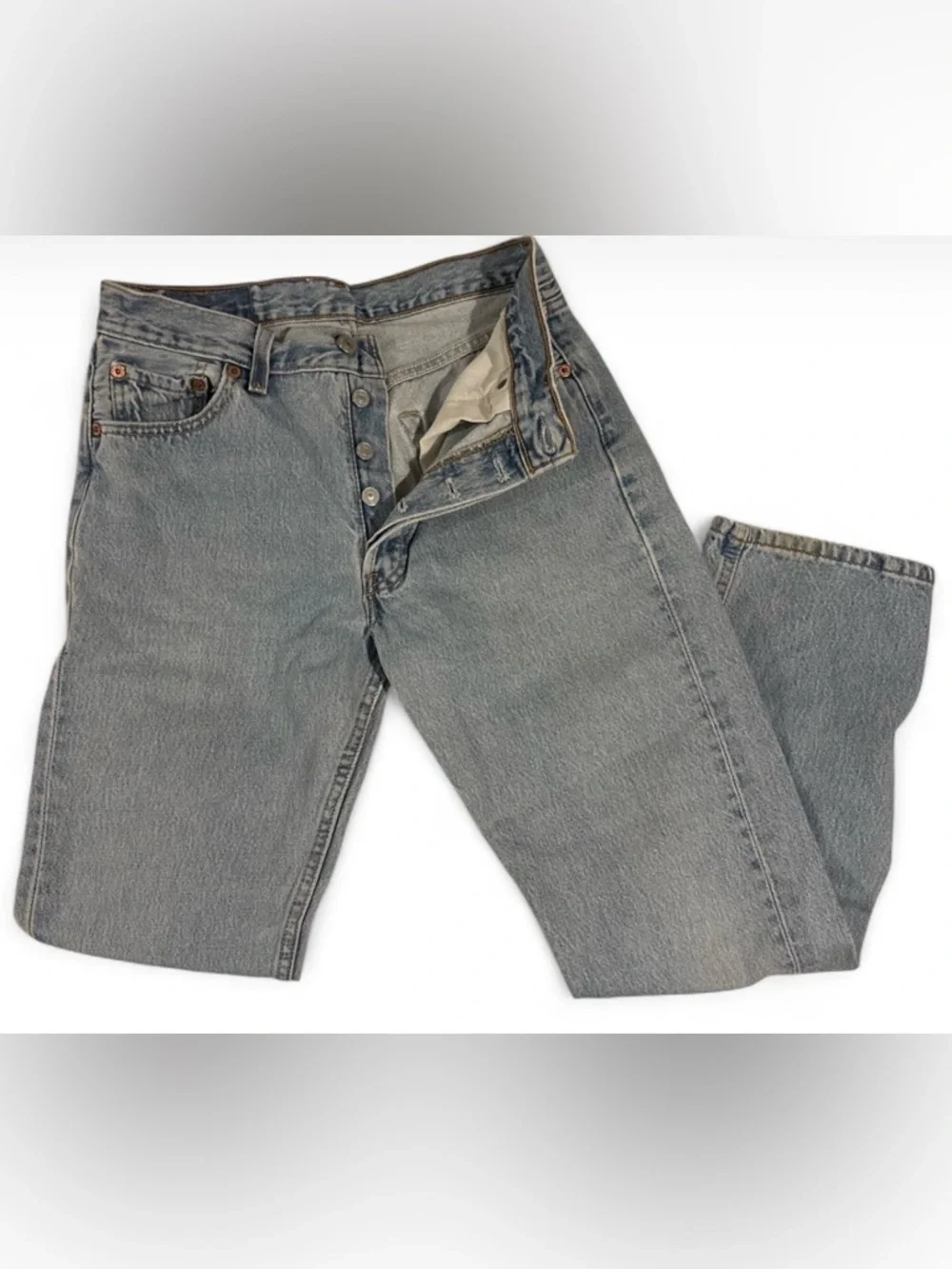 Vintage Levis 501 Jeans Demin Button Fly Light Wash 28x27 Straight Leg Made USA